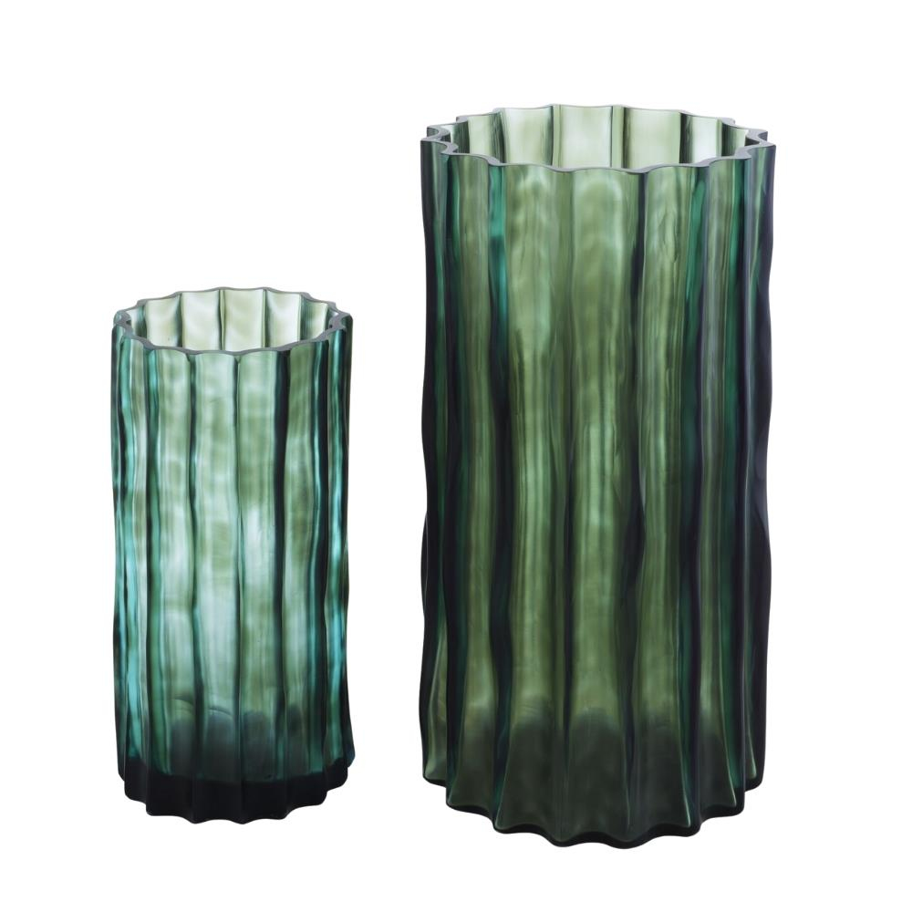 Ligne Roset Ribbed Small Green Set of Two Vases