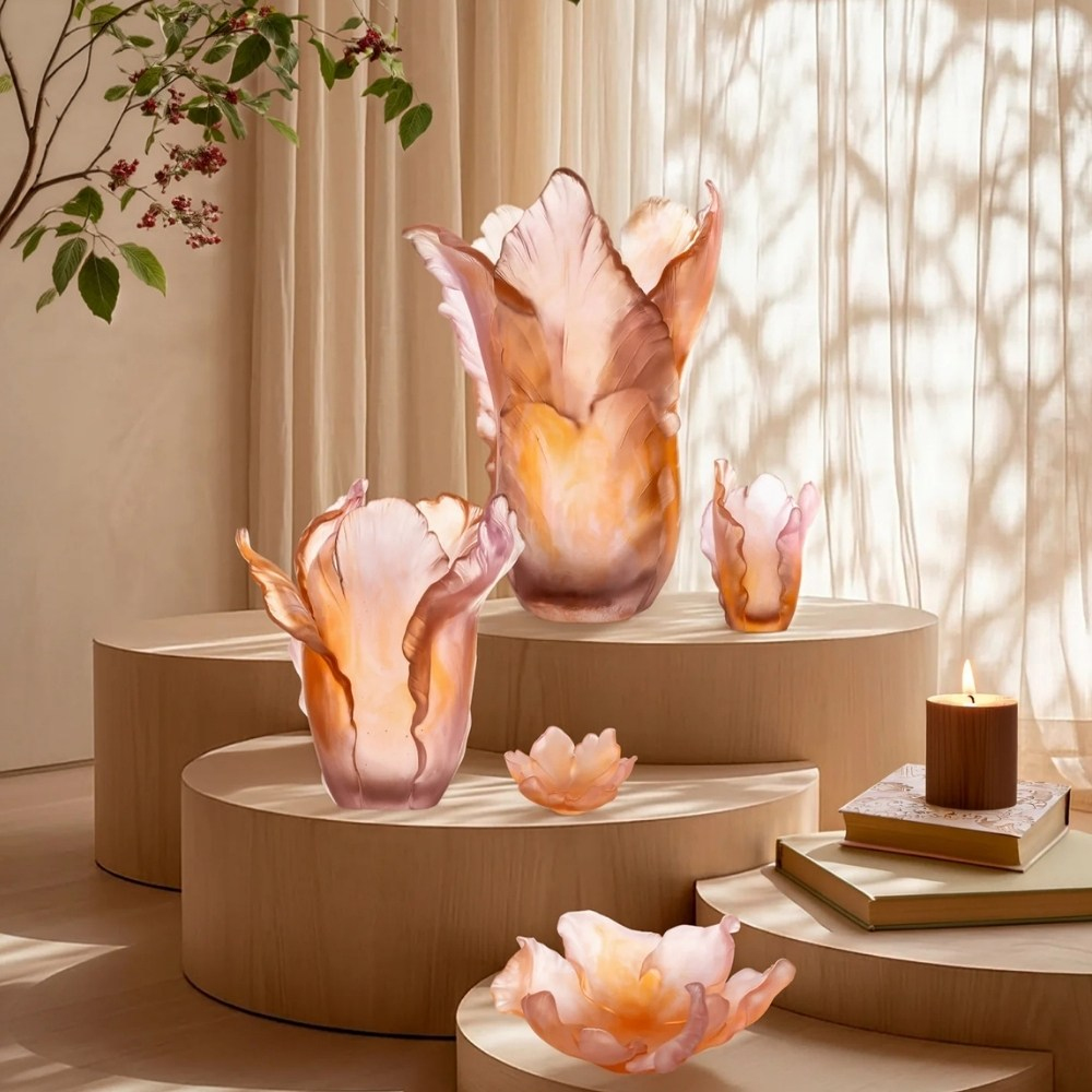 Daum Tulipe Large Amber Pink Vase