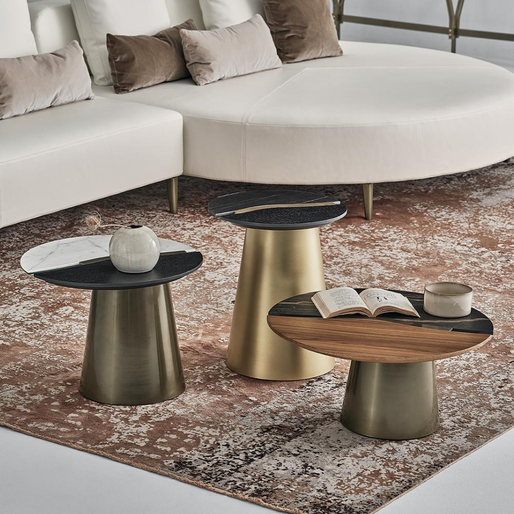 Bontempi  Yang Calacatta Walnut Yuvarlak Yan Sehpa