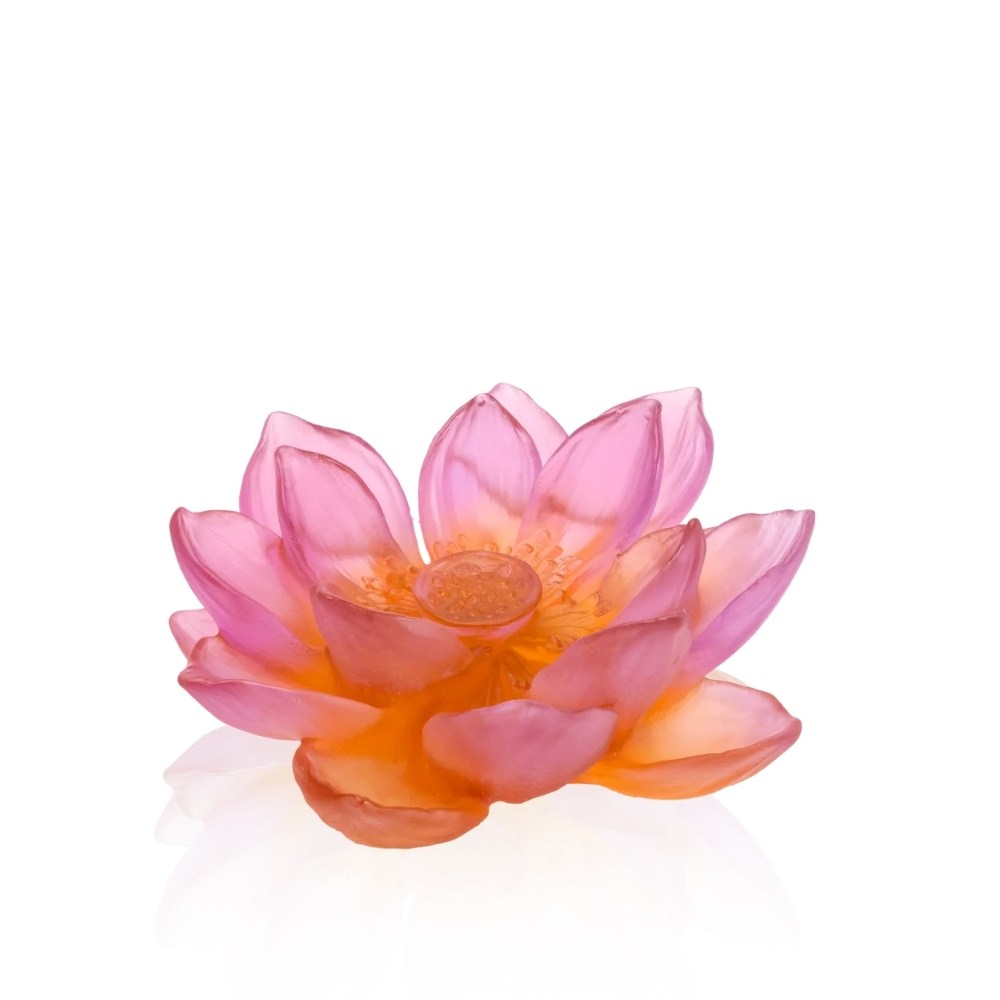 Daum Jardin De Lotus Amber Pink Floral Sculpture