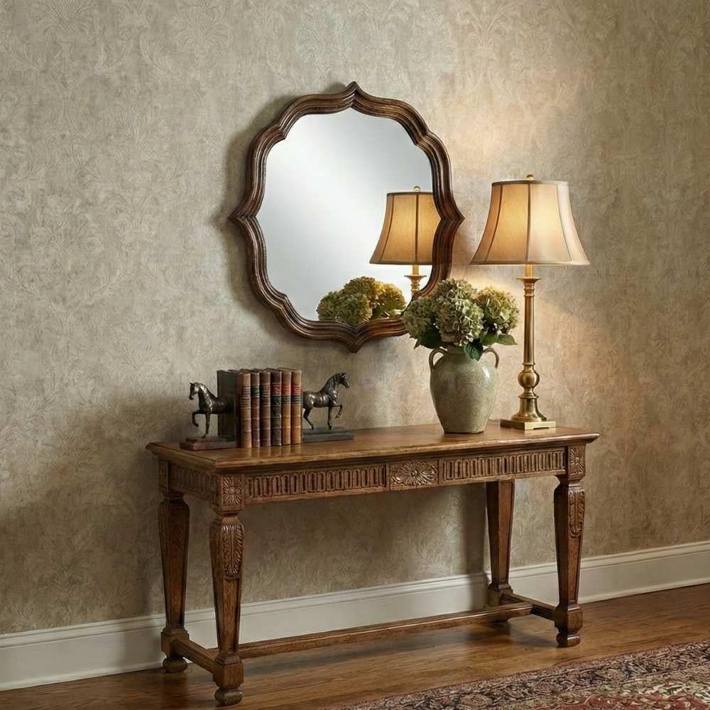 Jonathan Charles Rustic Walnut Yuvarlak Ayna