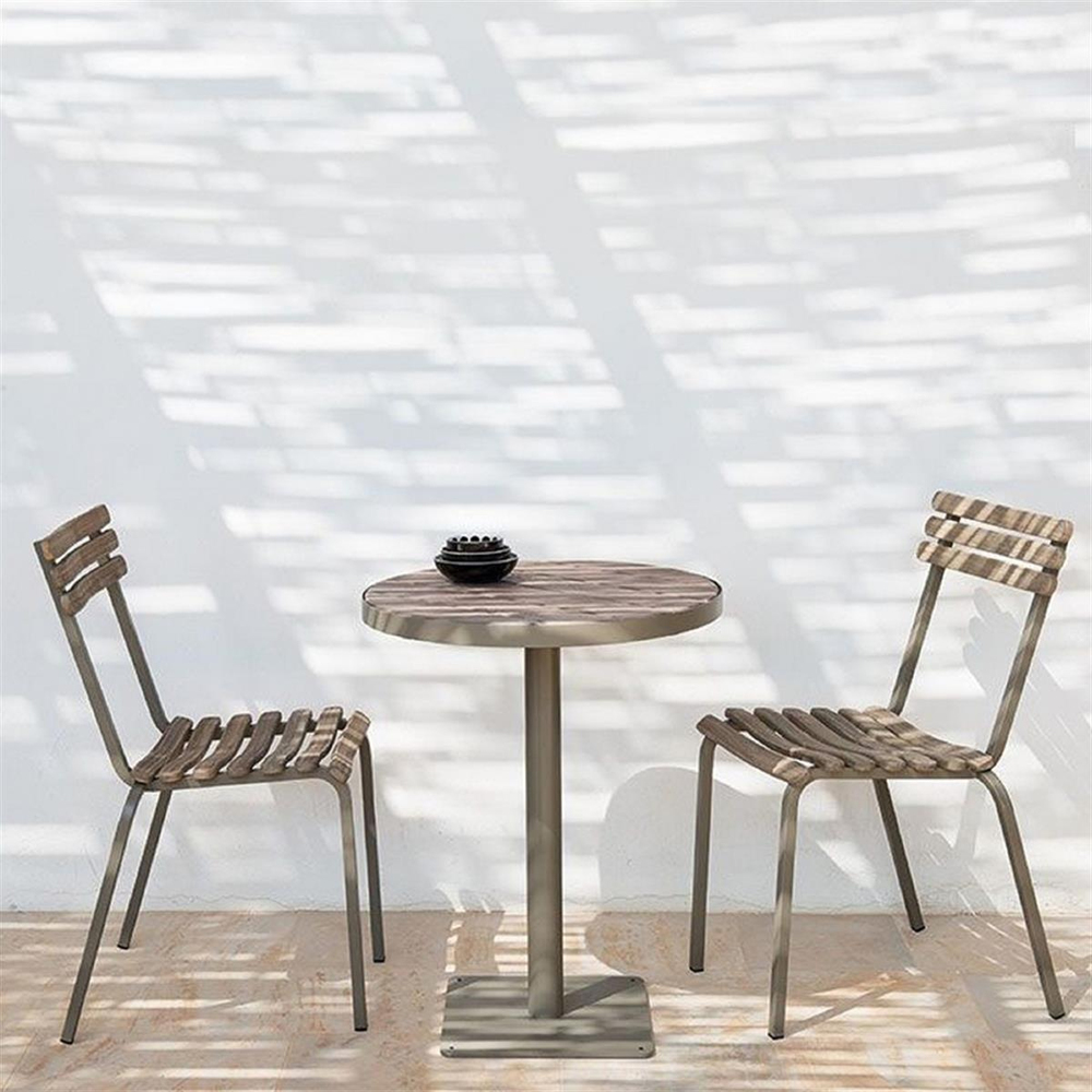Laren Kolsuz Sandalye-Pickled Teak-Metal Mud Grey