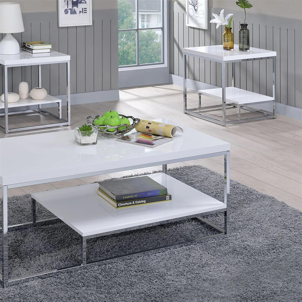 Steve Silver Lucia White Chrome Yan Sehpa