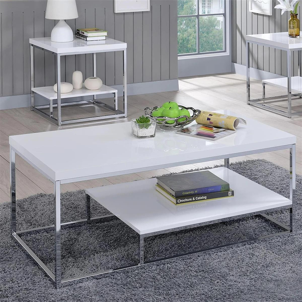 Steve Silver Lucia White Chrome Orta Sehpa