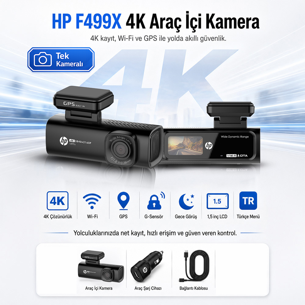HP F499x 4K Araç İçi Lcd Ekran Wi-fi Kamera
