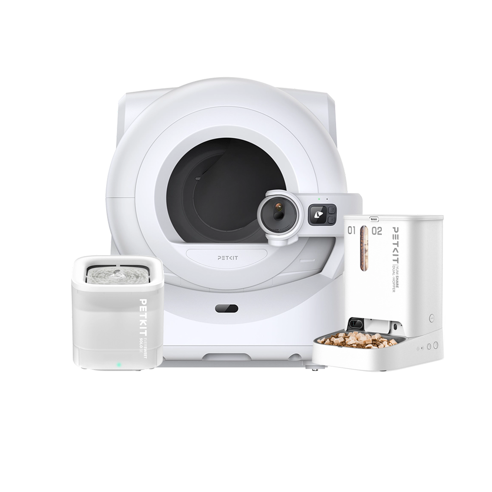 Petkit Purobot Ultra Akıllı Kedi Tuvaleti, Petkit Eversweet Solo Se Su Pınarı ve Petkit Yumshare Kameralı Çift Hazneli Akıllı Mama Kabı Paketi