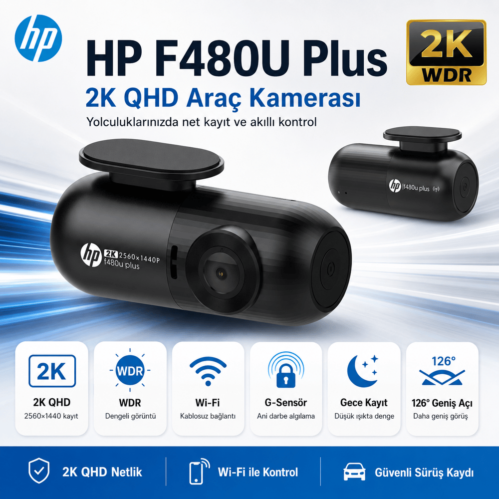 HP F480U Plus 2K WDR, HD, G Sensörlü, Wi-Fi Destekli Araçiçi Kamera