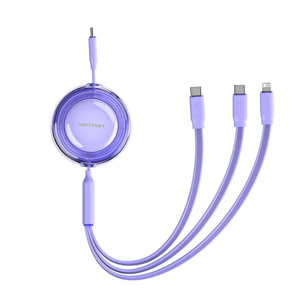 Vention 100W 5A Makaralı Çift Type-C ve Lightning Çıkışlı Şarj ve Data Kablosu 1,1m Mor - TRK
