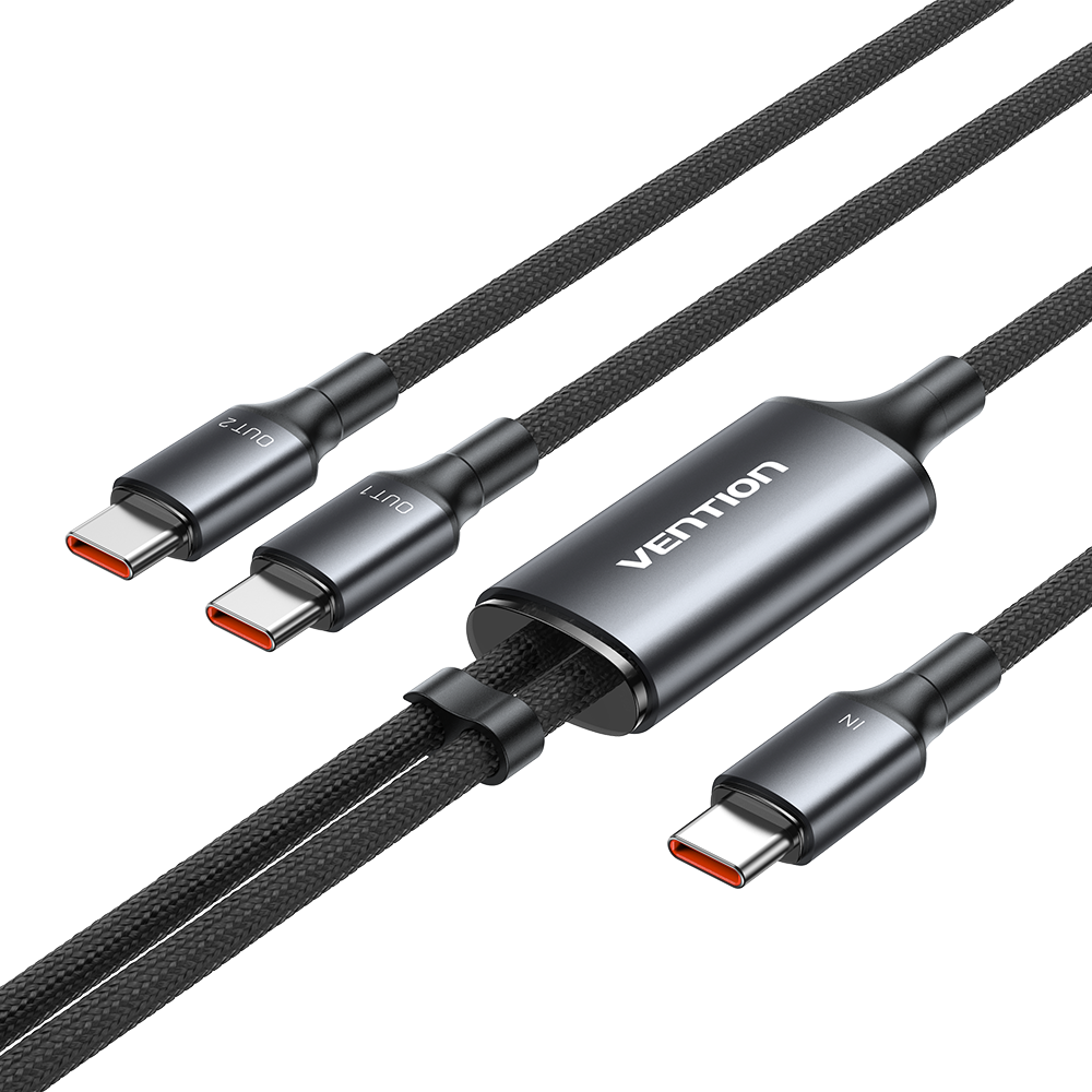 Vention 140W 5A Örgülü İkili Hızlı Şarj Kablosu TRU Siyah
