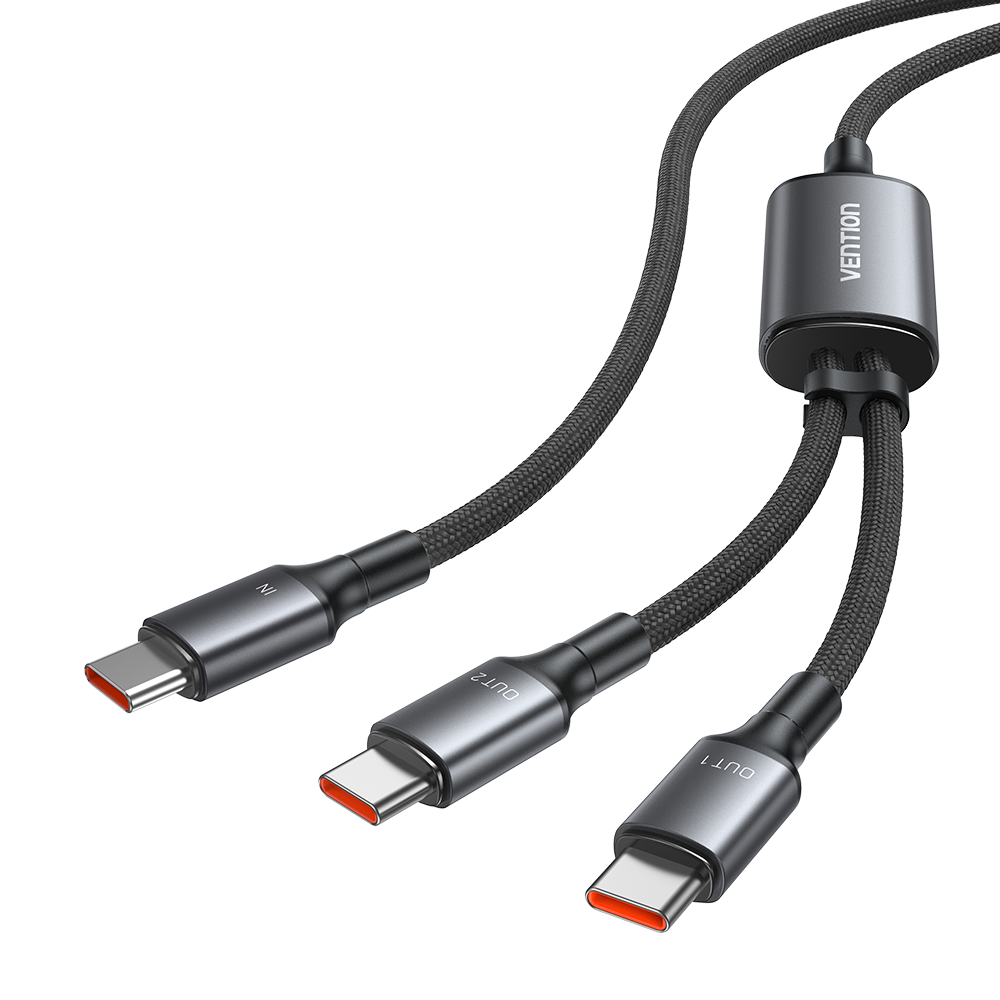 Vention 140W 5A Örgülü İkili Hızlı Şarj Kablosu TRU Siyah