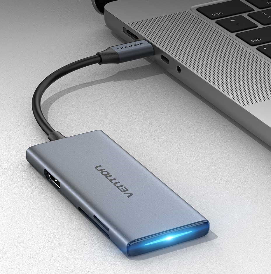 Vention 6sı 1 Arada Alüminyum Alaşımlı Tip-C Hub Çoklayıcı - 4K HDMI 3xUSB 3,0 SD TF Gri 0,15m Kablo - TOOHB