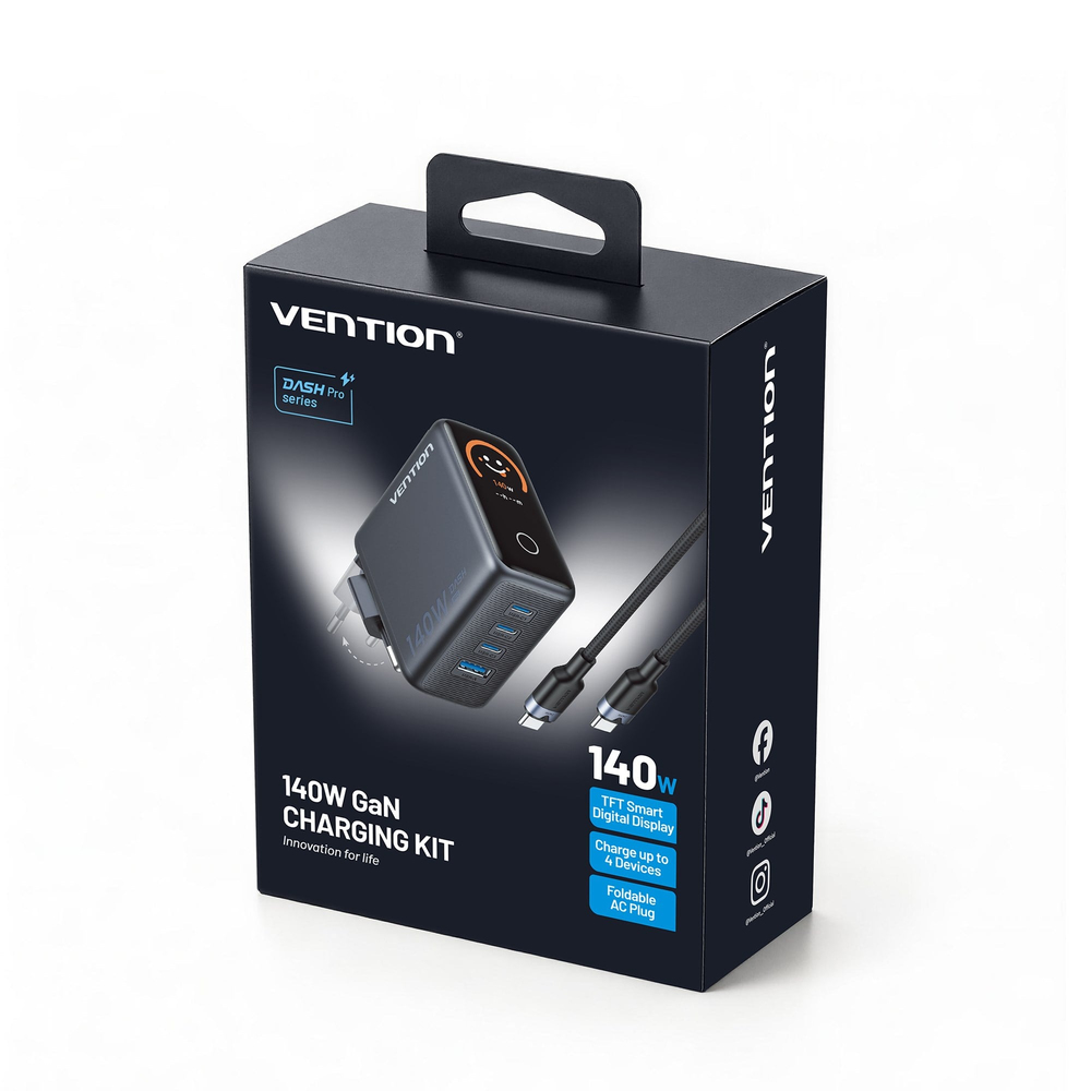 Vention Dash Pro Serisi 140W Gan 5.0 Multi Port Şarj Adaptörü TZ-FCO Siyah