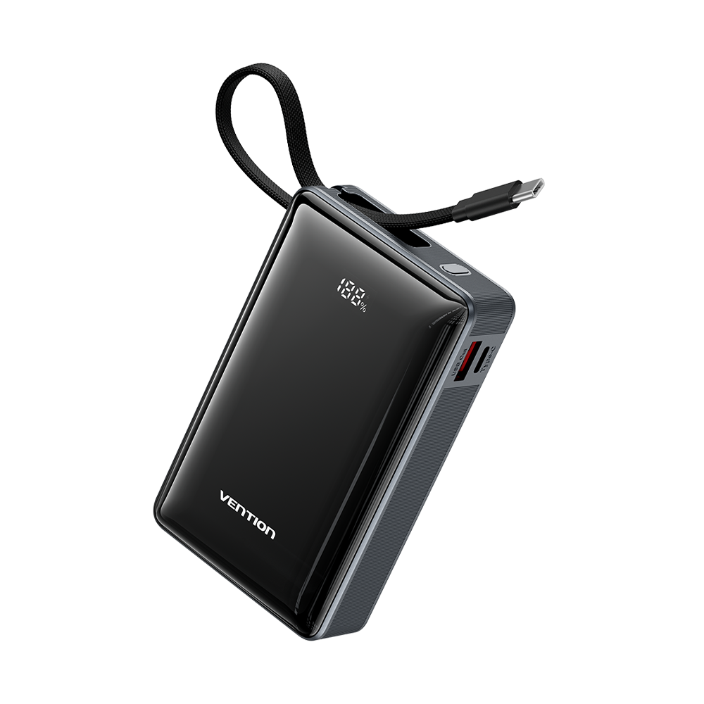 Vention Dash Serisi 20000mAh 65W Powerbank Dahili Kablolu Dijital Göstergeli Hızlı Şarjlı Gri - FKD