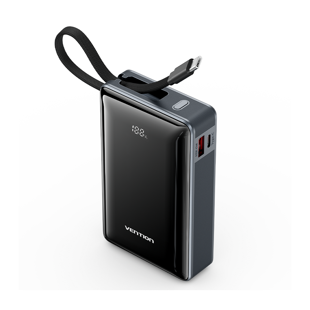Vention Dash Serisi 20000mAh 65W Powerbank Dahili Kablolu Dijital Göstergeli Hızlı Şarjlı Gri - FKD