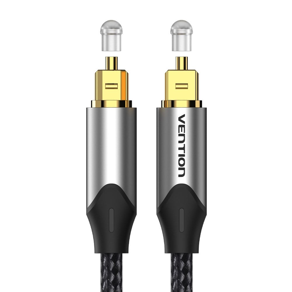 Vention Dijital Optik Fiber Ses Kablosu Toslink SPDIF Pamuk Örgülü Alüminyum Alaşım Gri 2m - BAV