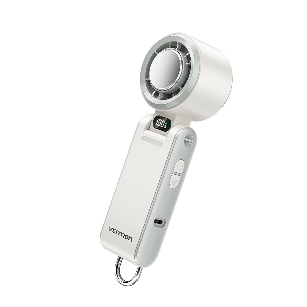 Vention USB 5V Yüksek Hızlı Şarjlı El Fanı, Süperiletken Metal Soğutma Panelli, 13000 RPM Turbofan, 100 Kademeli Ayarlanabilir Hız, Beyaz LED Ekranlı, 180° Katlanabilir Taşınabilir El Vantilatörü, Beyaz - PBC