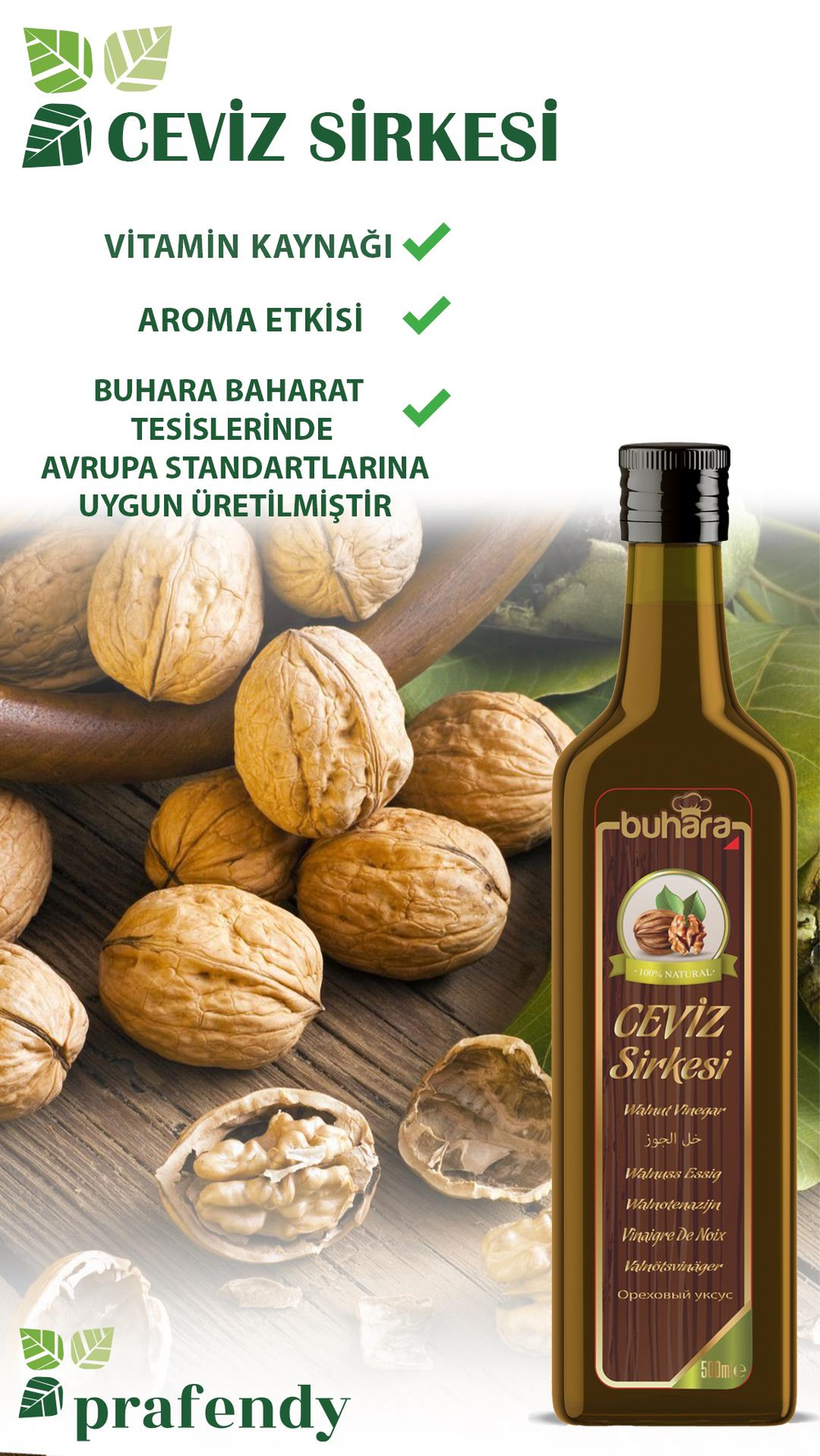 BUHARA 100% DOĞAL CEVİZ SİRKESİ CAM ŞİŞE 500 ML