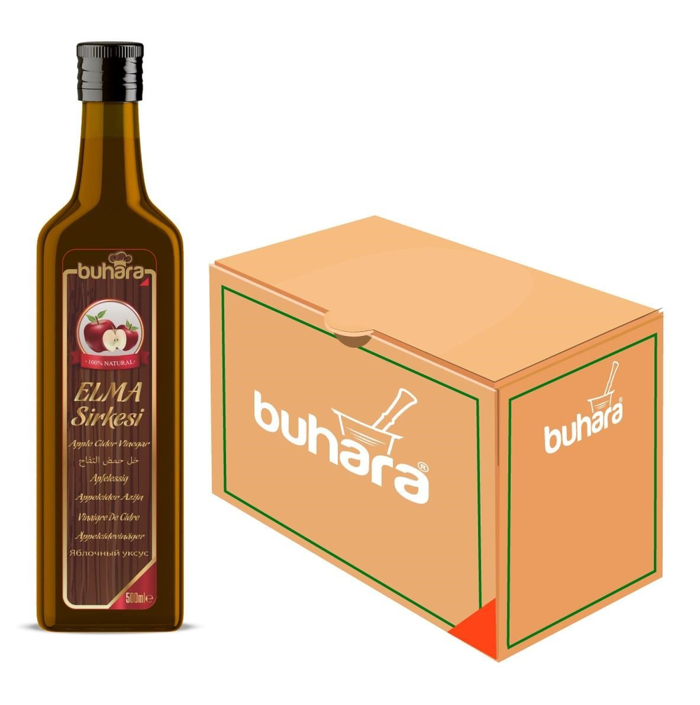 BUHARA TOPTAN ELMA SİRKESİ CAM ŞİŞE 500 ML x 12 Ad. - BUHARA
