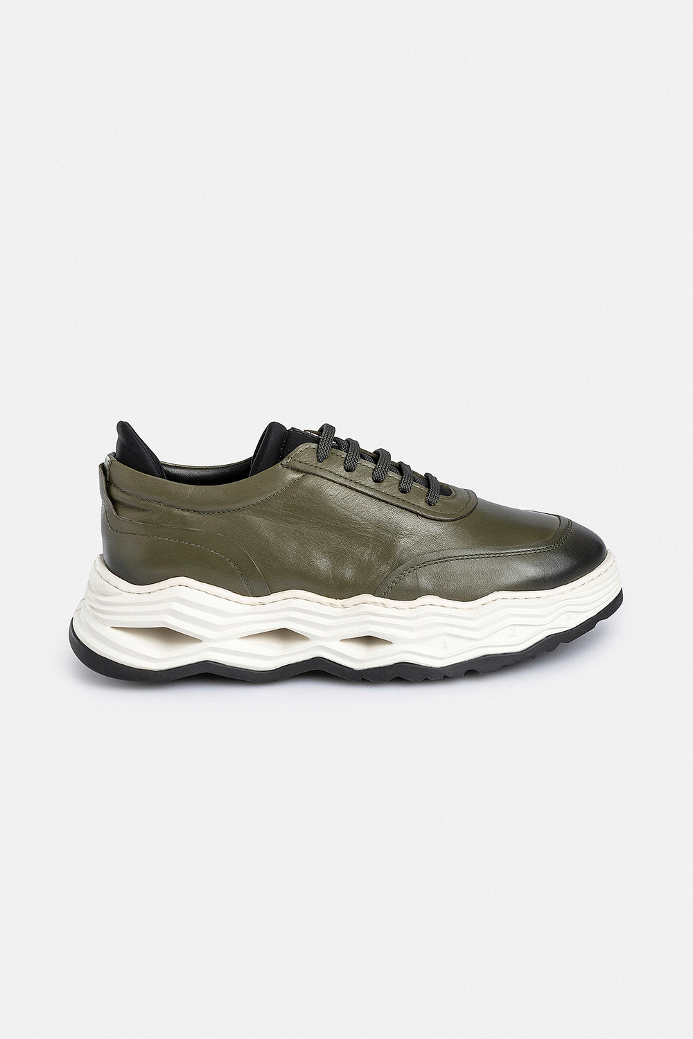 %100 Deri Esnek Tabanlı Haki Erkek Sneaker Ayakkabı