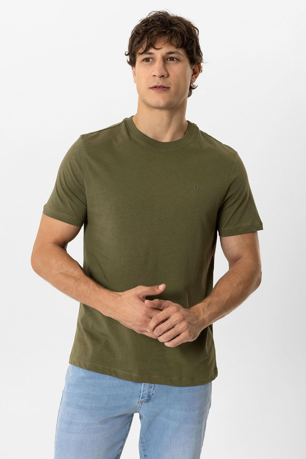 Haki Regular Fit %100 Pamuk Bisiklet Yaka Tişört
