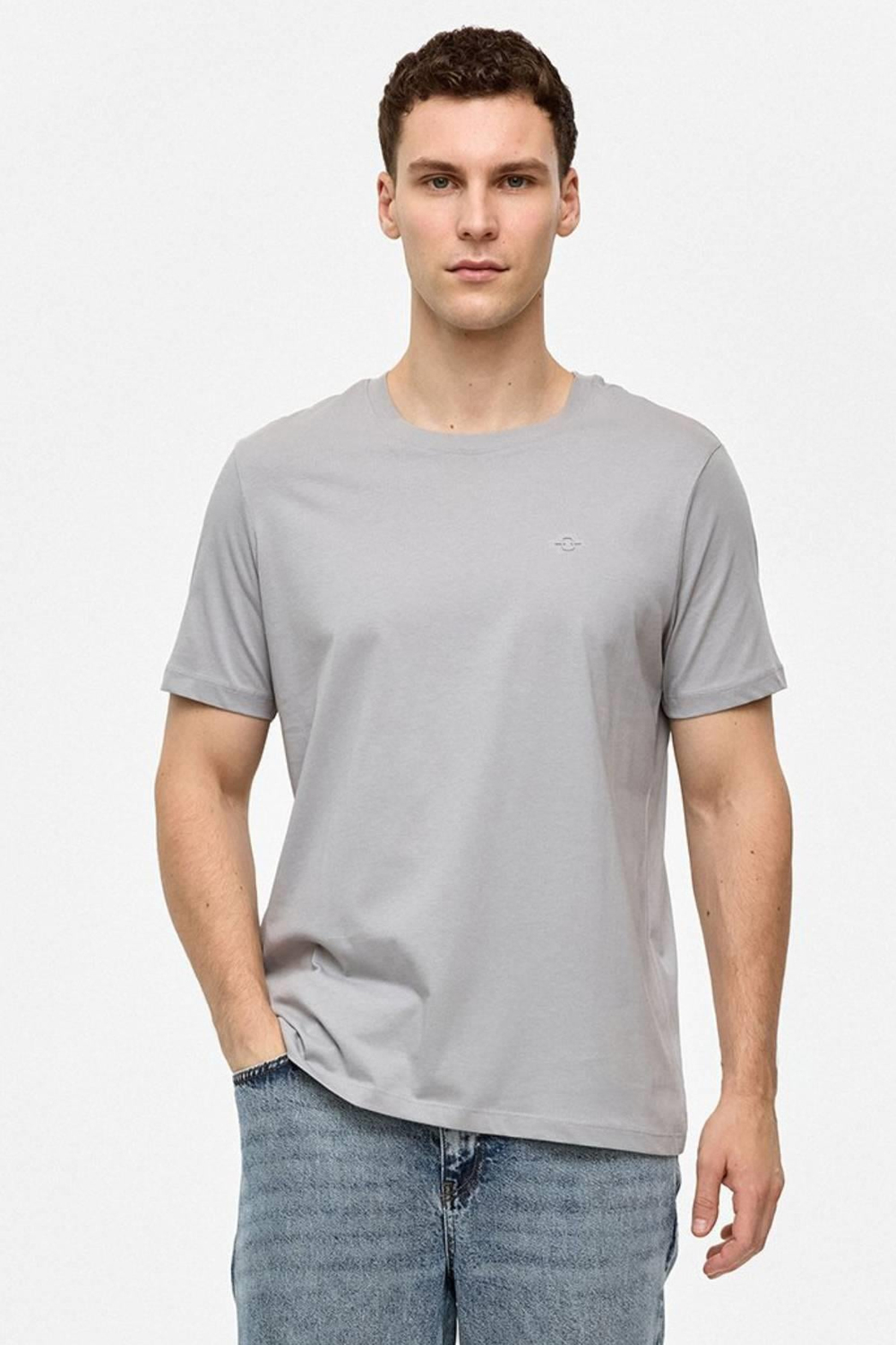 Açık Gri Regular Fit Bisiklet Yaka Basic Tişört