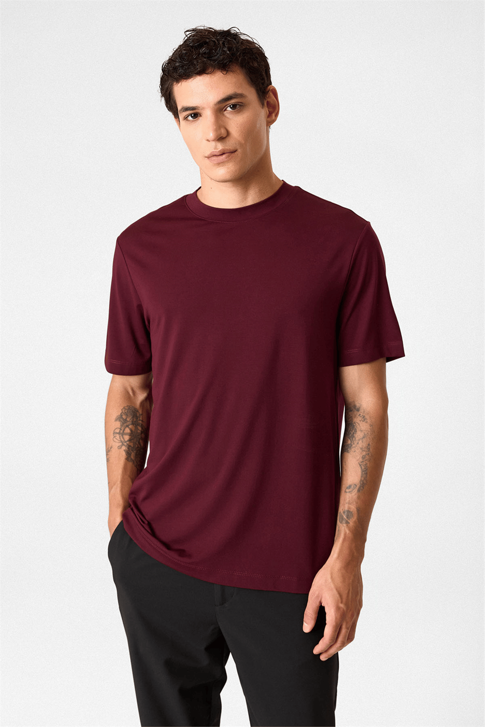 Regular Fit Bisiklet Yaka Bordo Tişört