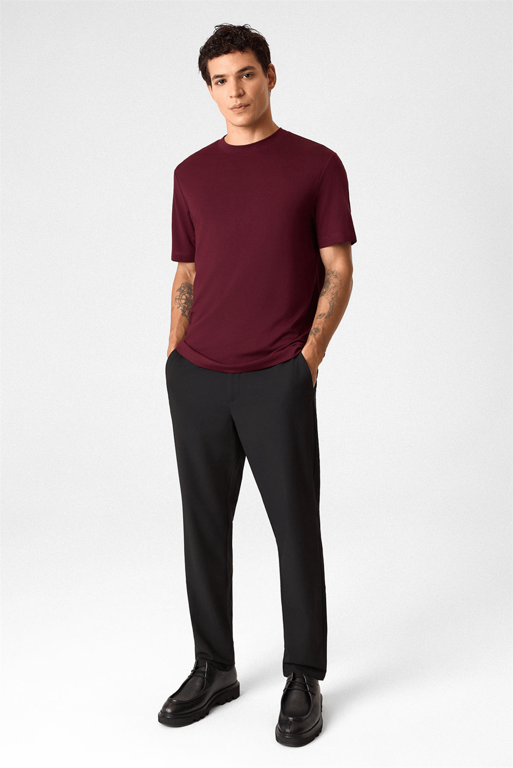 Regular Fit Bisiklet Yaka Bordo Tişört