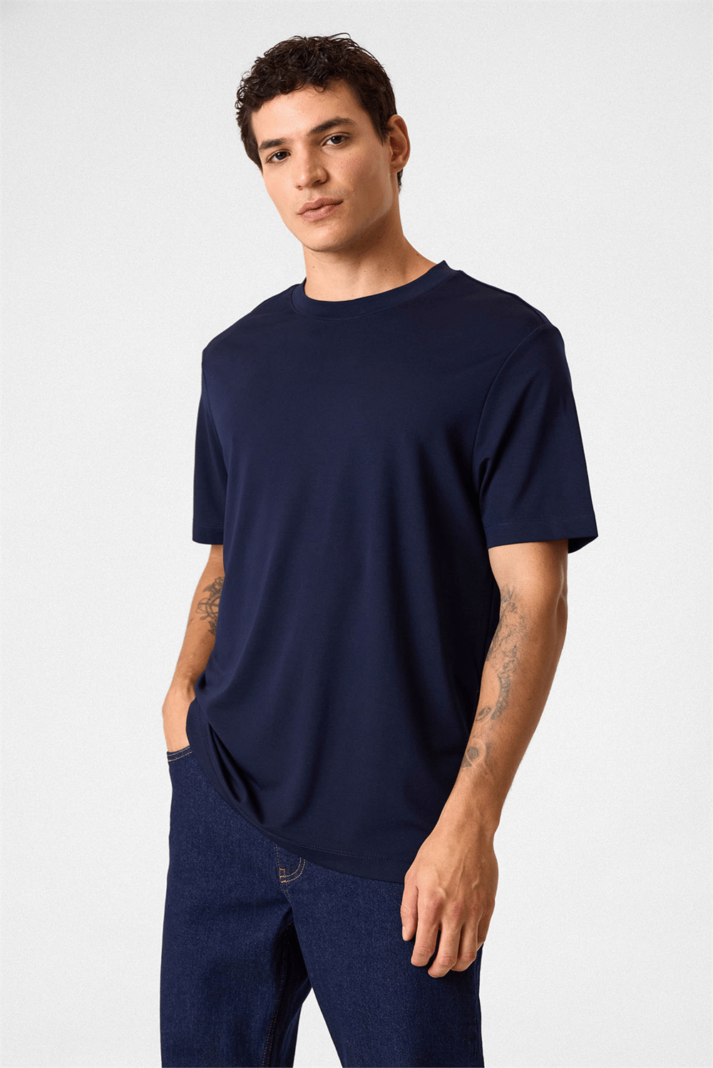 Regular Fit Bisiklet Yaka Lacivert Tişört