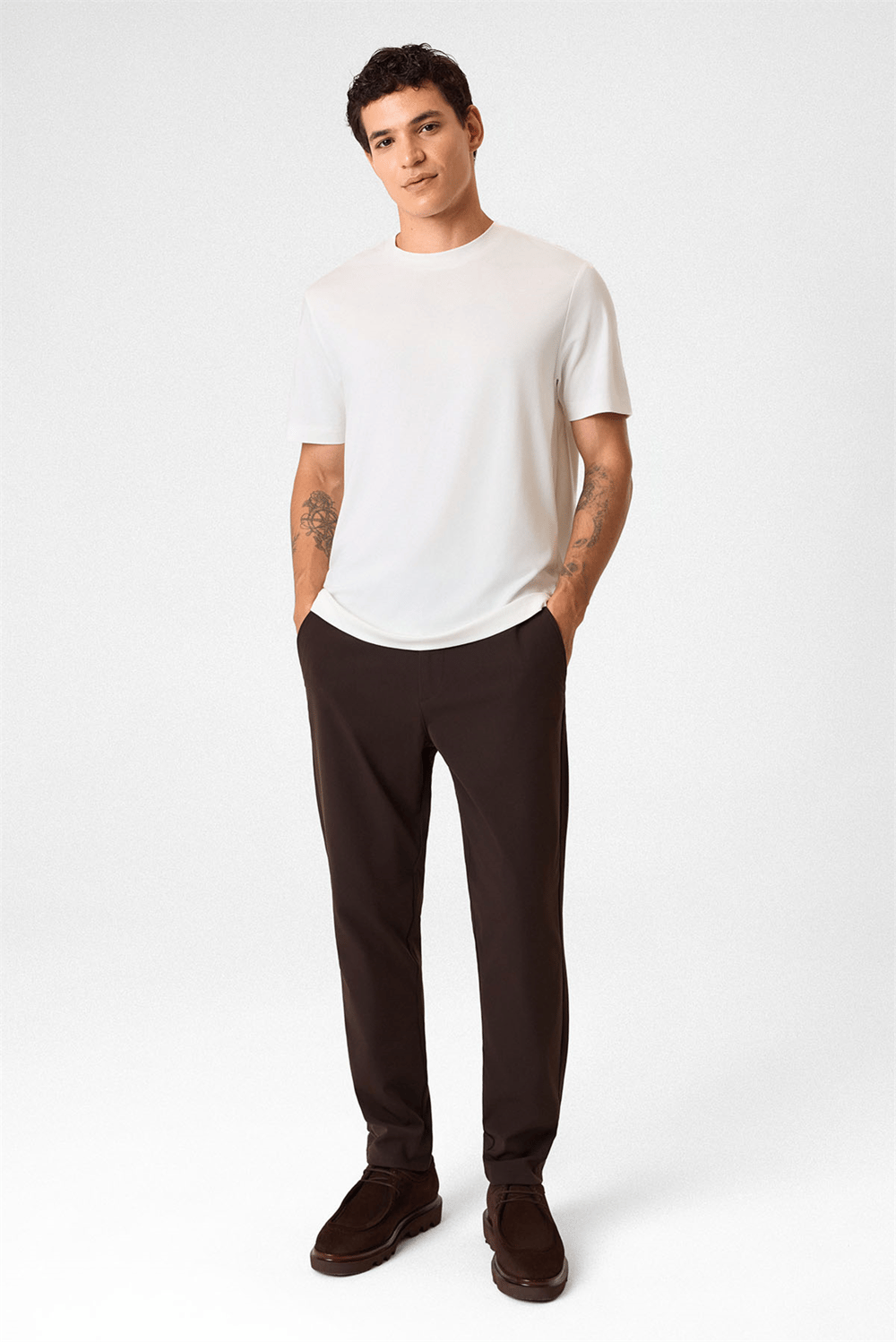Regular Fit Bisiklet Yaka Ekru Tişört
