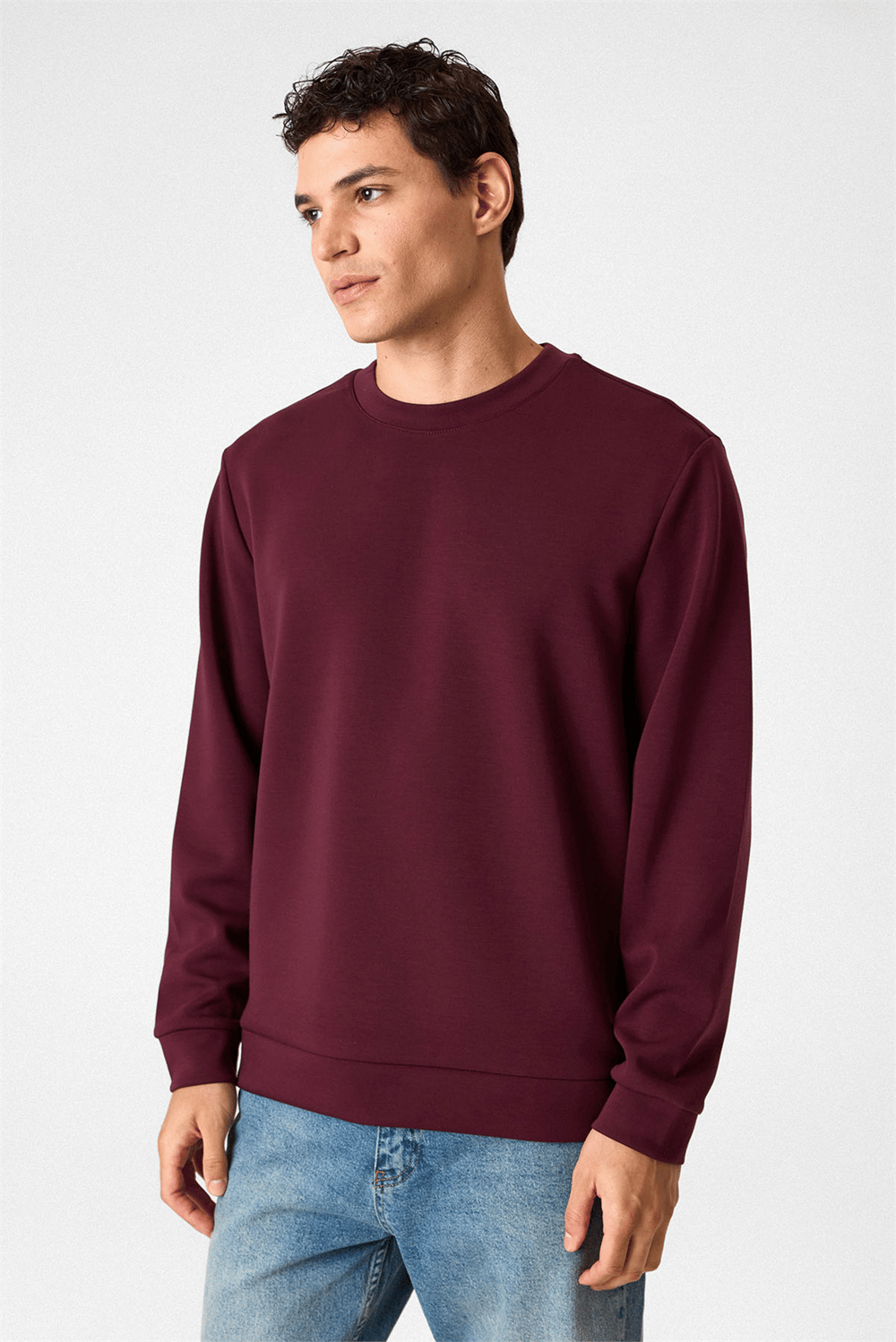 Bisiklet Yaka Bordo Sweatshirt