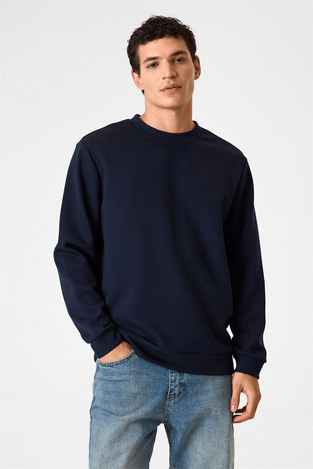 Bisiklet Yaka Lacivert Sweatshirt