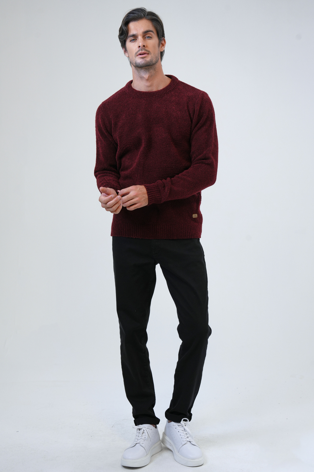 Bordo Regular Fit Bisiklet Yaka Triko Kazak