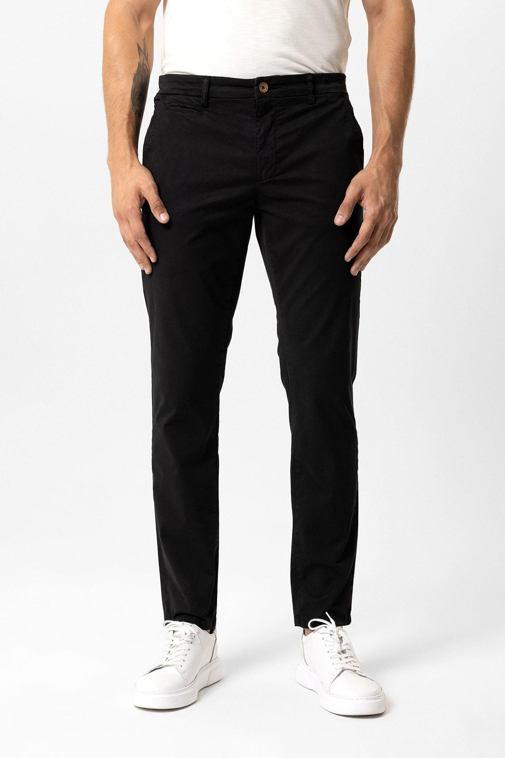 Siyah Slim Fit Pamuklu Yan Cep Chino Pantolon