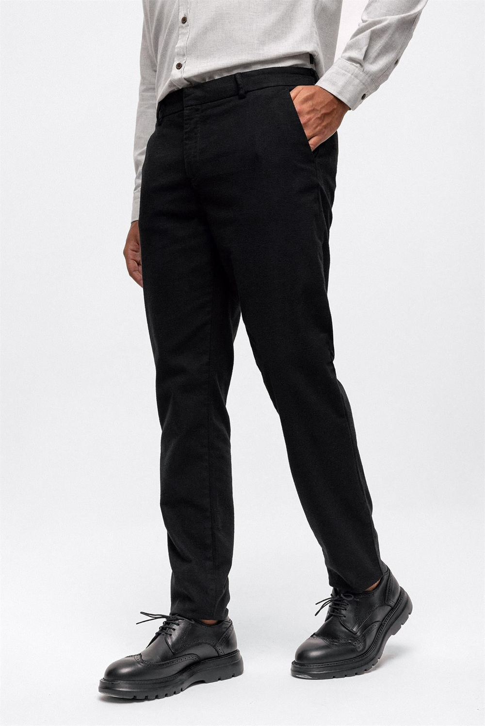 Siyah Smart Fit Pamuklu Beli Lastikli Chino Pantolon