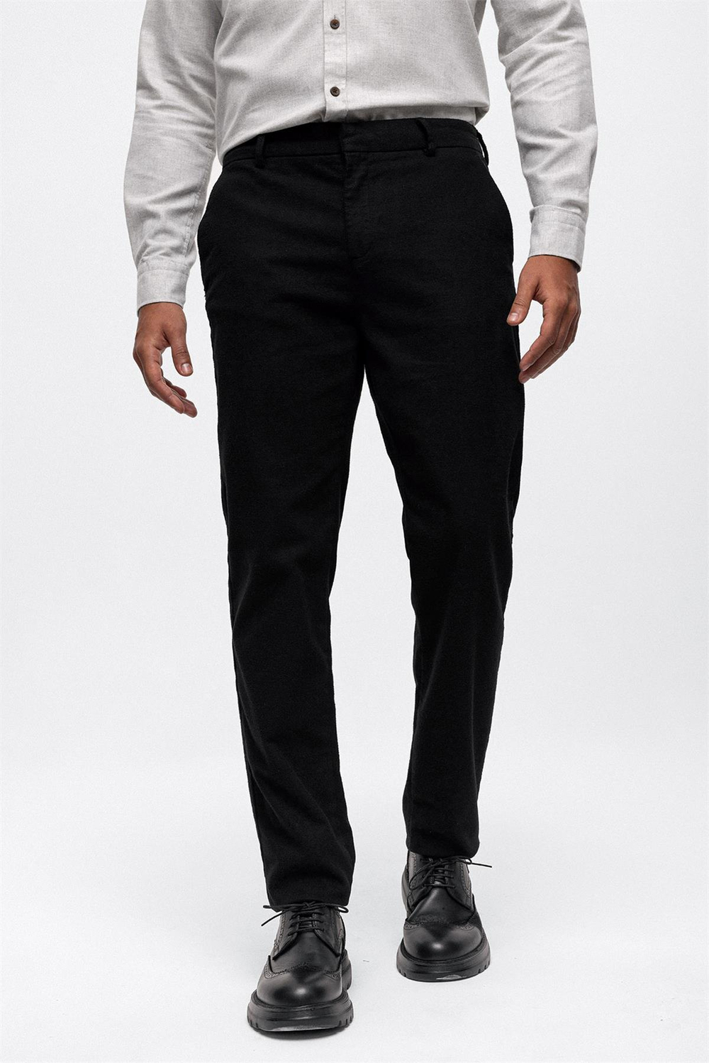 Siyah Smart Fit Pamuklu Beli Lastikli Chino Pantolon