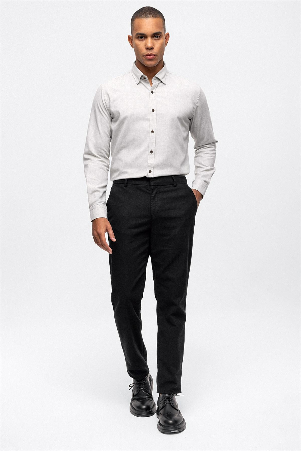 Siyah Smart Fit Pamuklu Beli Lastikli Chino Pantolon