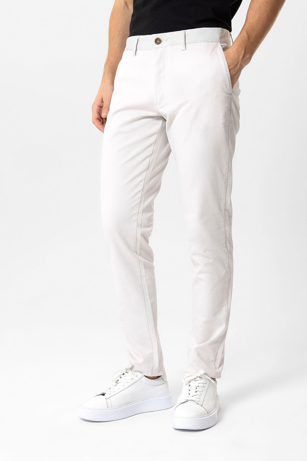 Gri Slim Fit Pamuklu Yan Cep Chino Pantolon