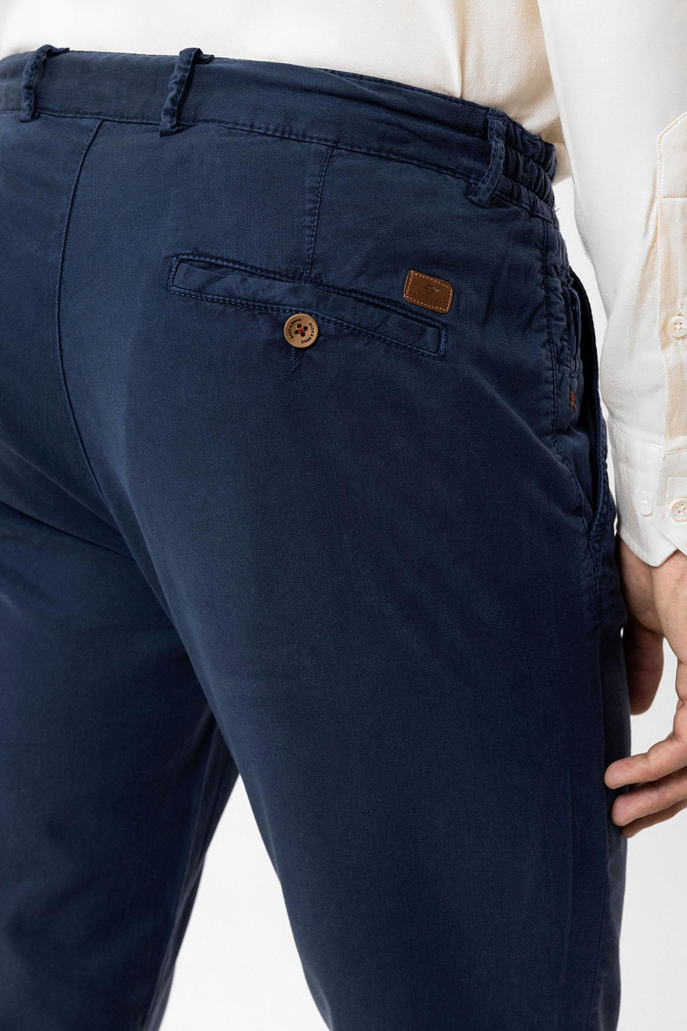Lacivert Slim Fit Pamuklu Beli Bağcıklı Yan Cep Chino Pantolon