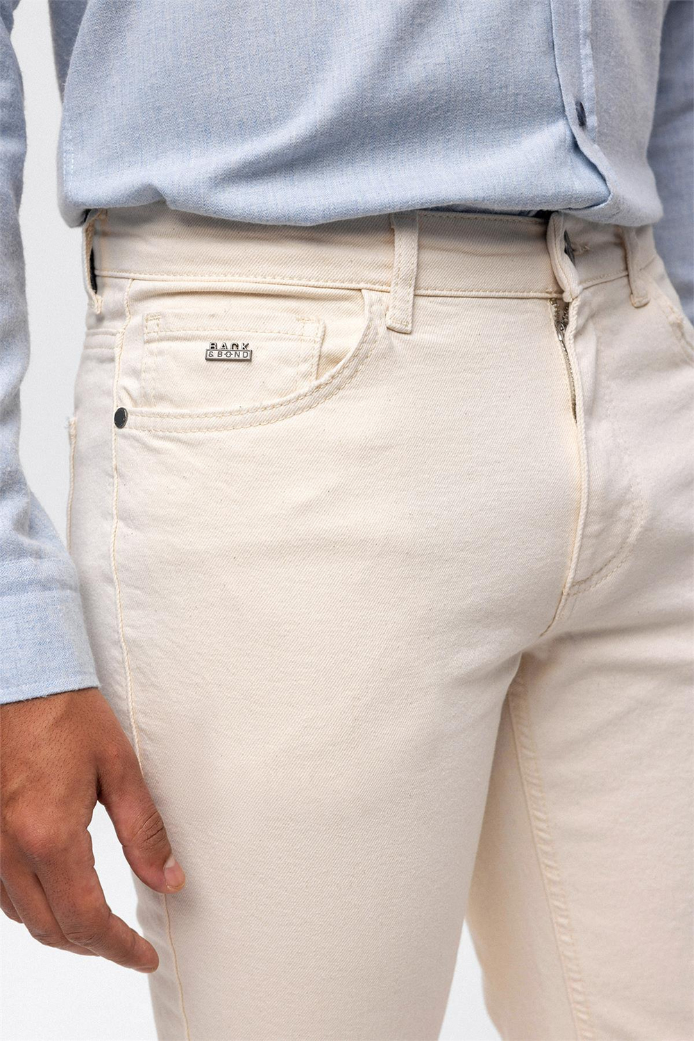 Ekru Slim Fit 5 Cepli Pamuklu Denim Pantolon
