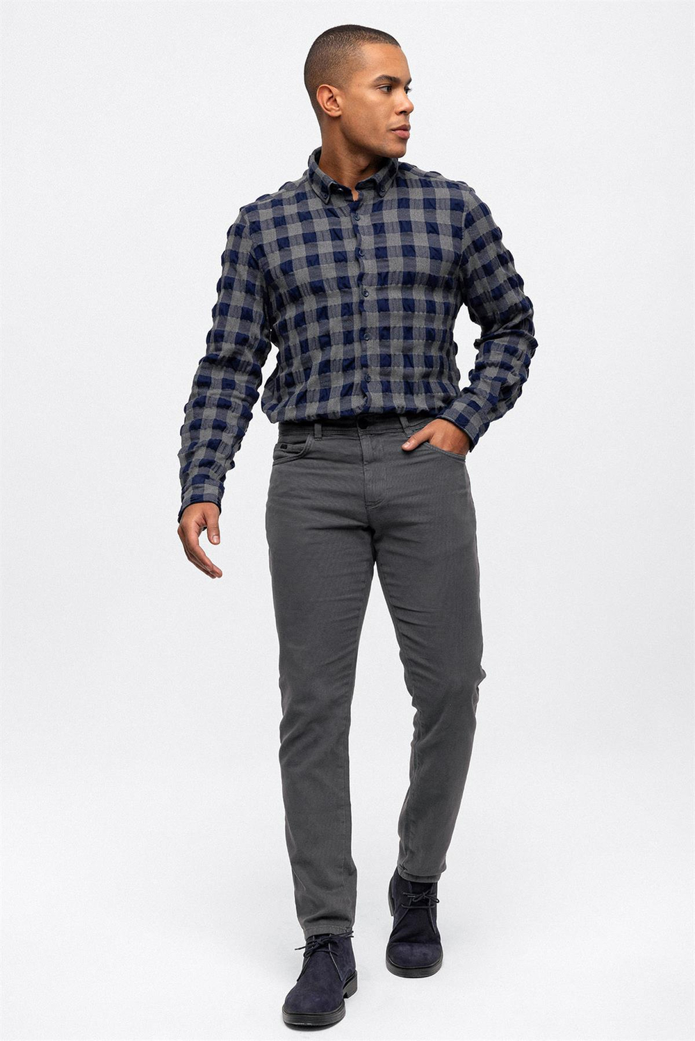 Antrasit Slim Fit 5 Cepli Pamuklu Chino Pantolon