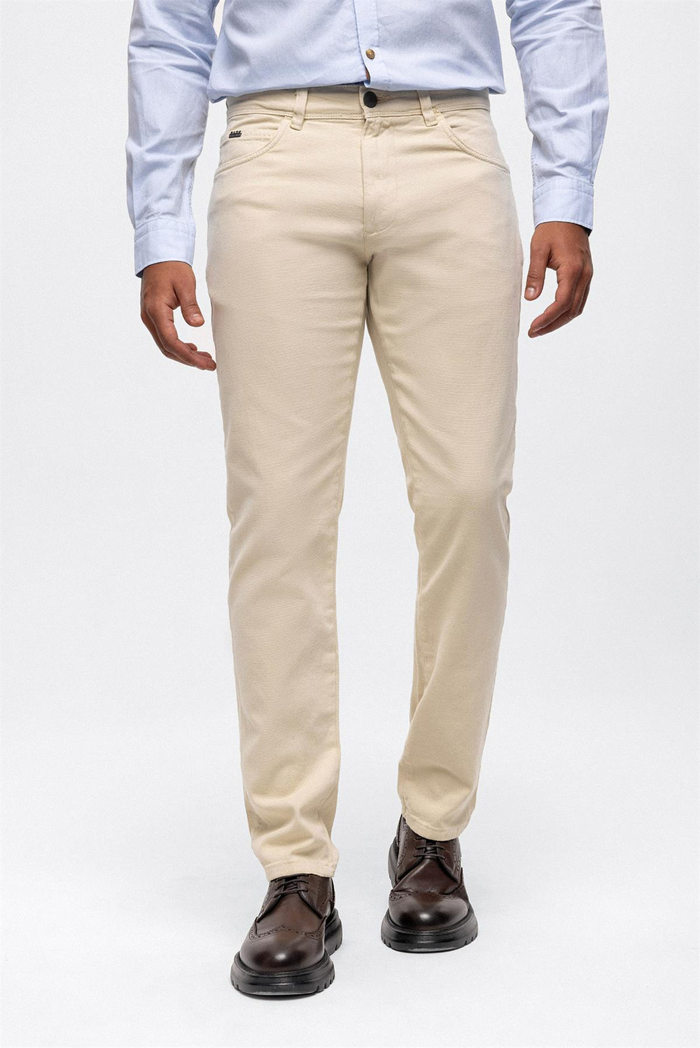 Bej Slim Fit 5 Cepli Pamuklu Chino Pantolon