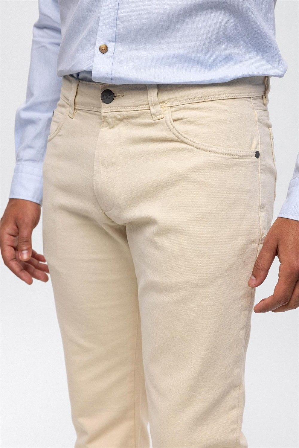 Bej Slim Fit 5 Cepli Pamuklu Chino Pantolon