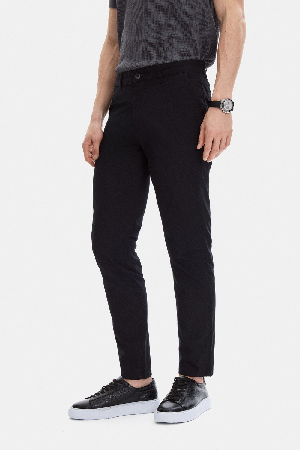 Siyah Dokuma Chino Pantolon
