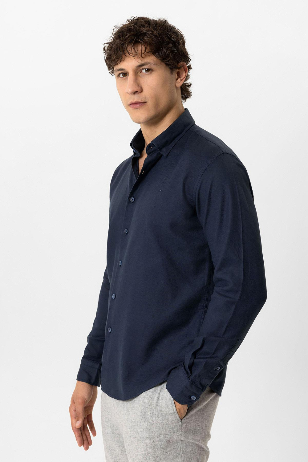 Lacivert Slim Fit %100 Pamuk Gömlek