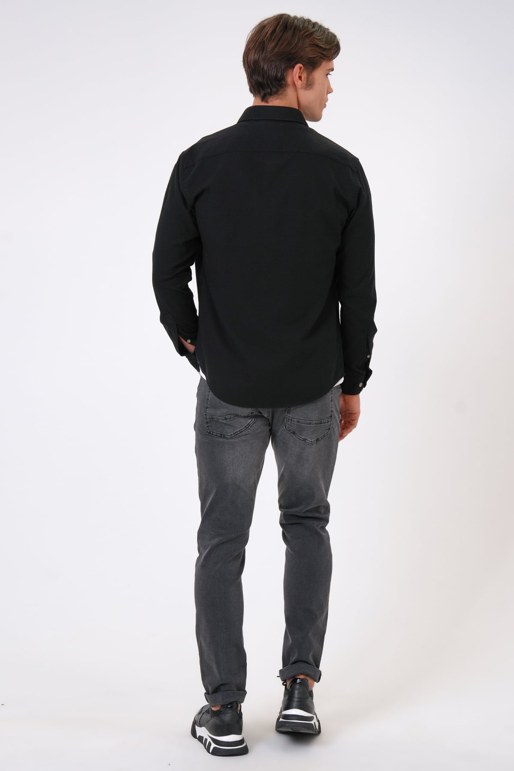 Siyah Slim Fit %100 Pamuk Kolay Ütülenebilir Oxford Gömlek