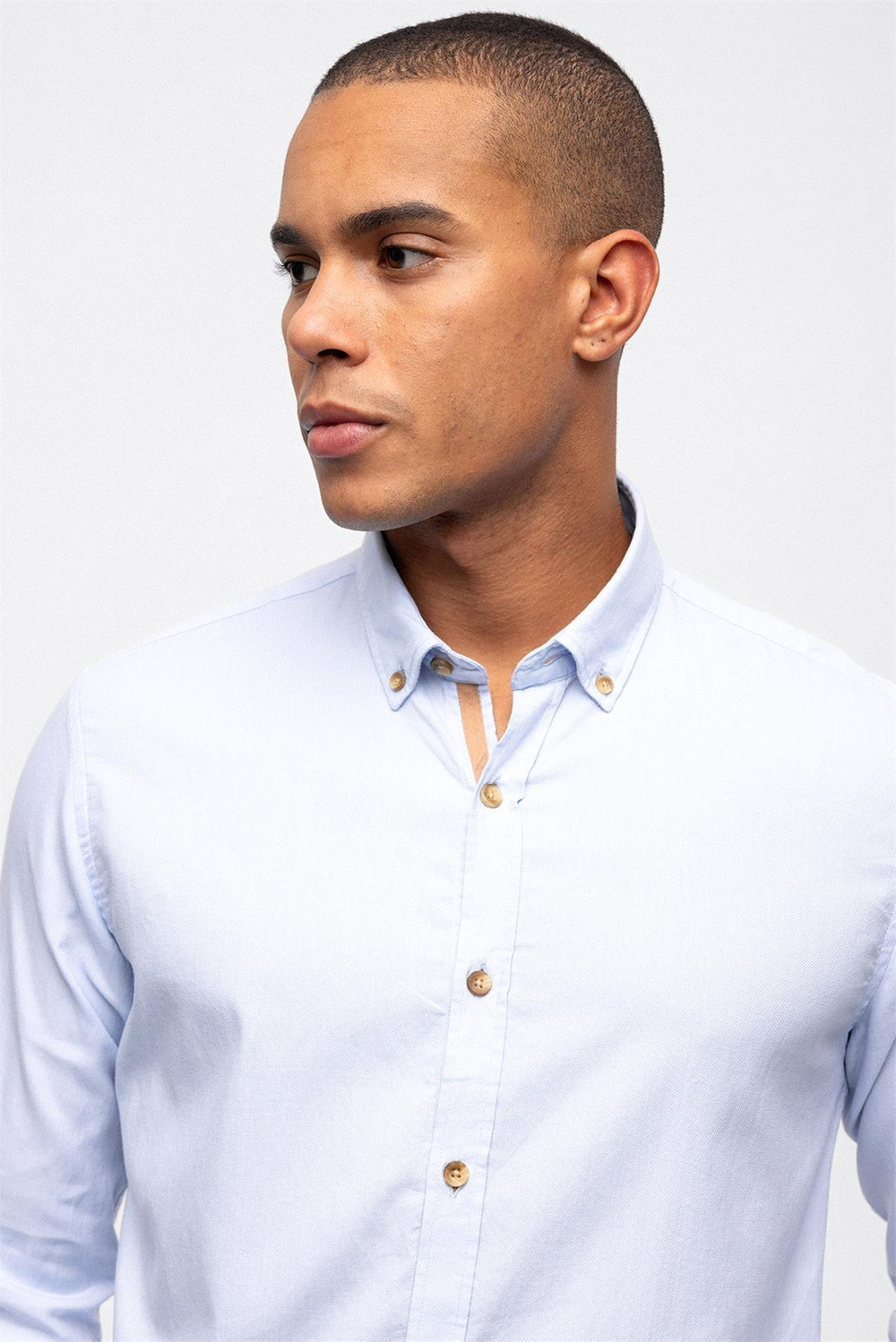Açık Mavi Slim Fit %100 Pamuk Kolay Ütülenebilir Oxford Gömlek