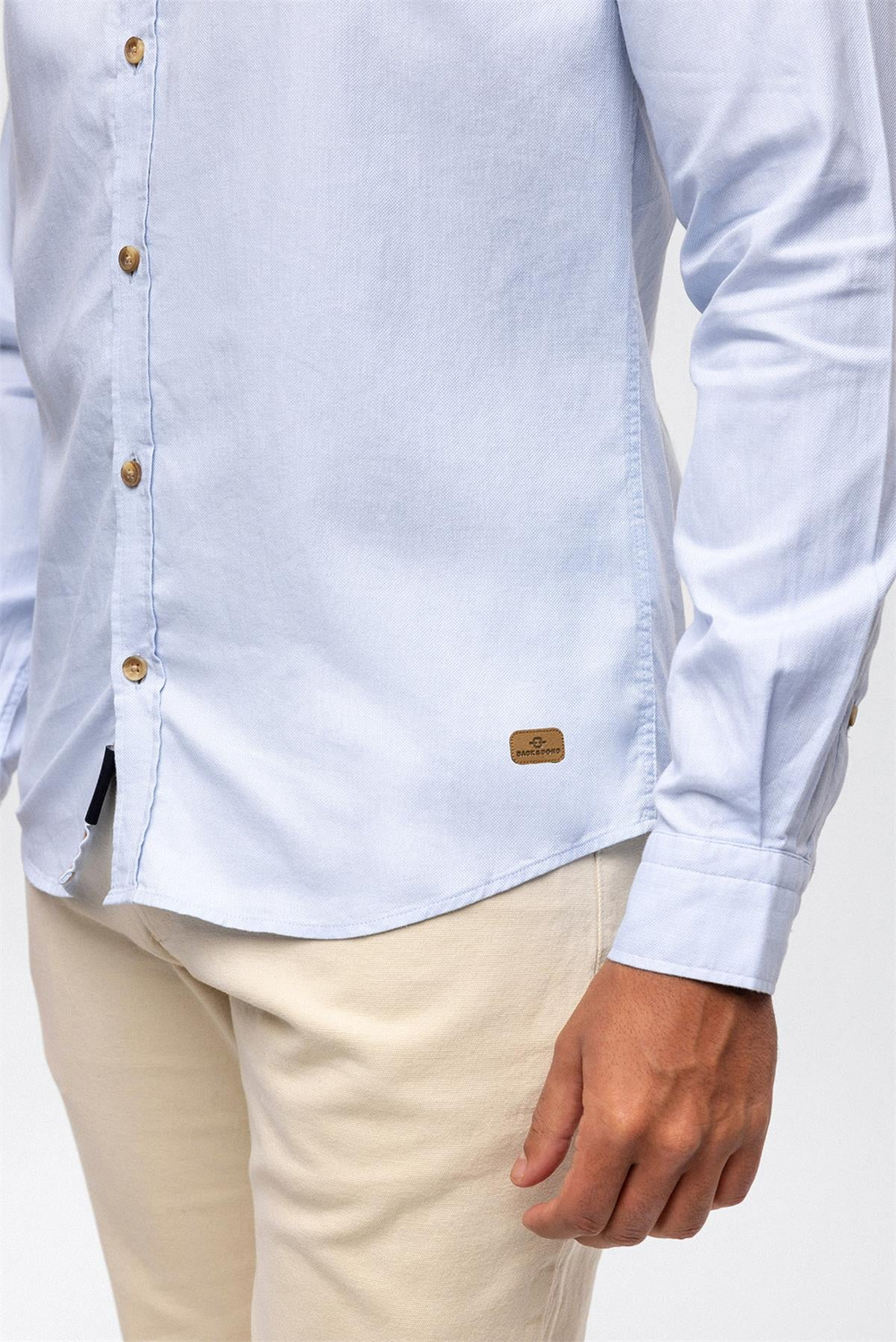 Açık Mavi Slim Fit %100 Pamuk Kolay Ütülenebilir Oxford Gömlek