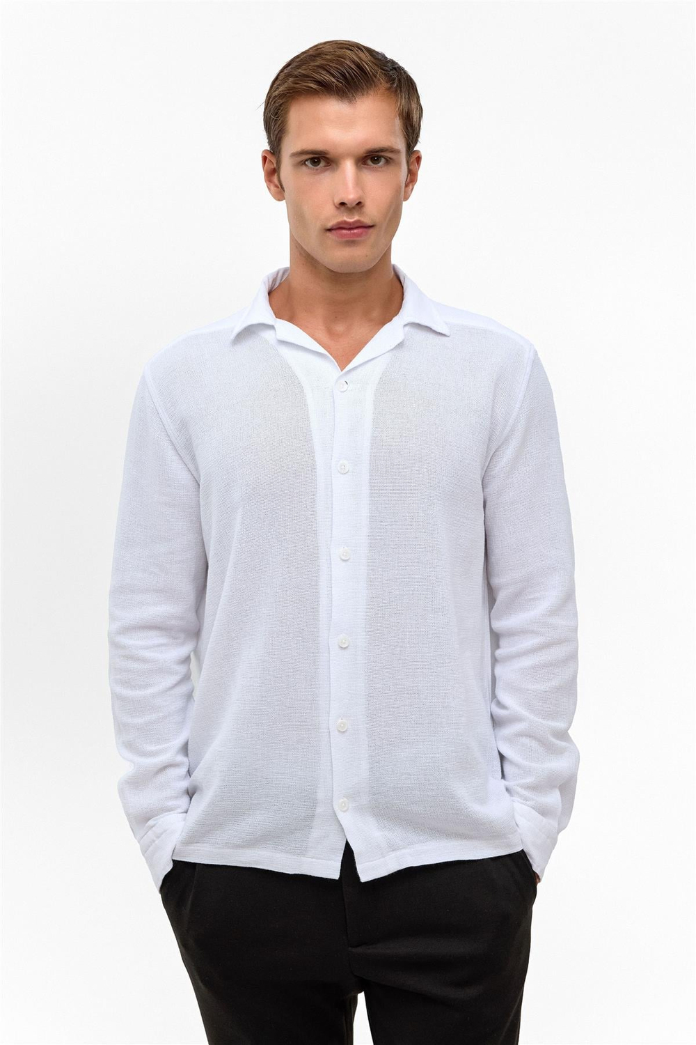 Beyaz Relaxed Fit Baskılı %100 Pamuk Gömlek