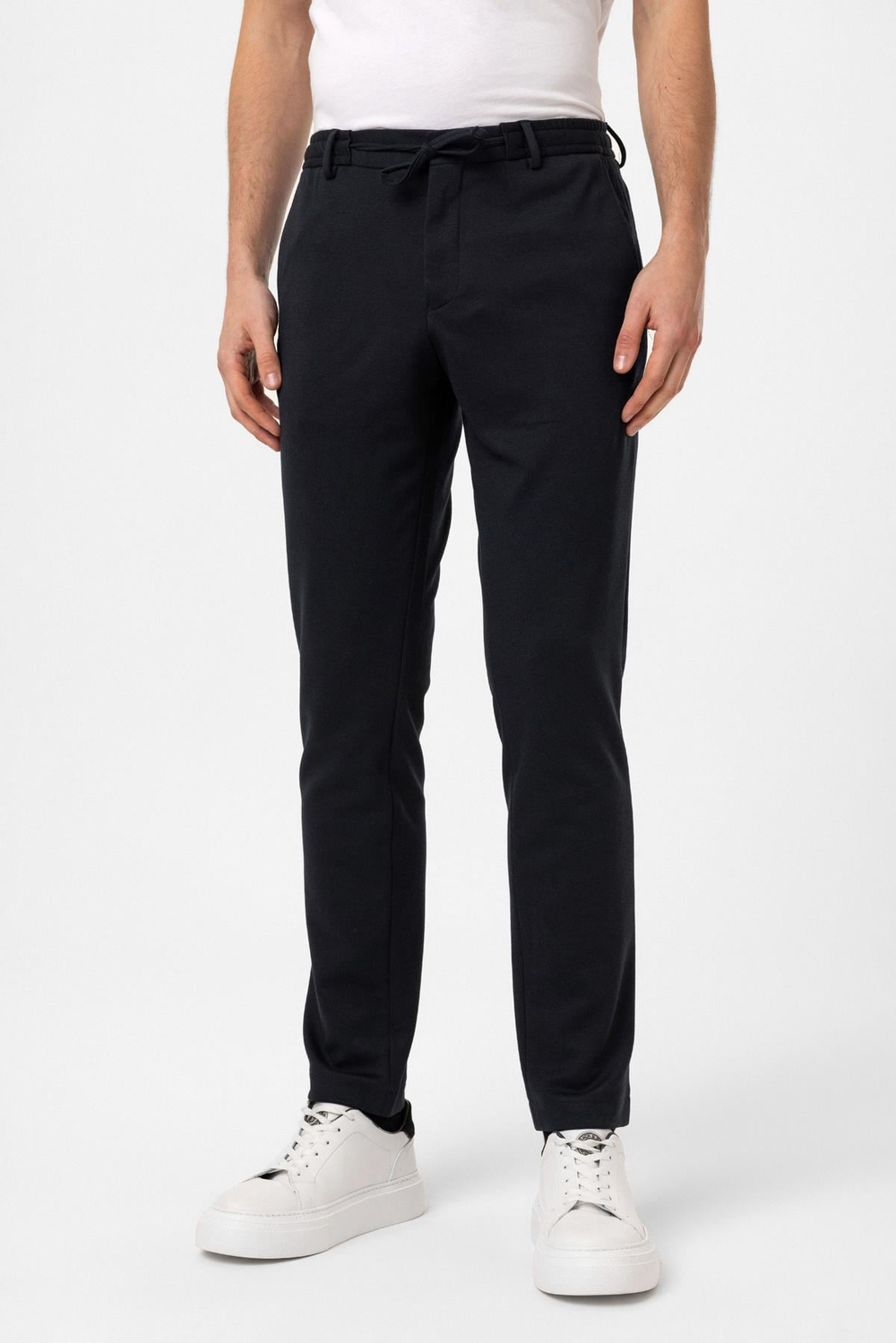 Lacivert Slim Fit Beli Bağcıklı Jogger Pantolon