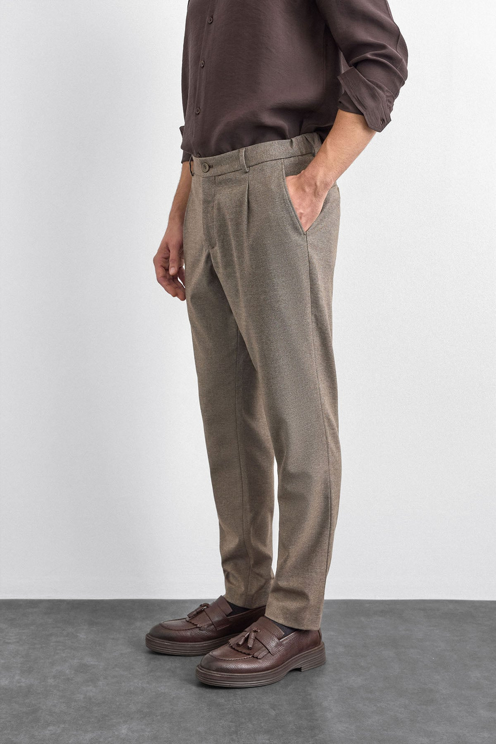 Beli Lastikli Açık Kahve Cepli Jogger Pantolon